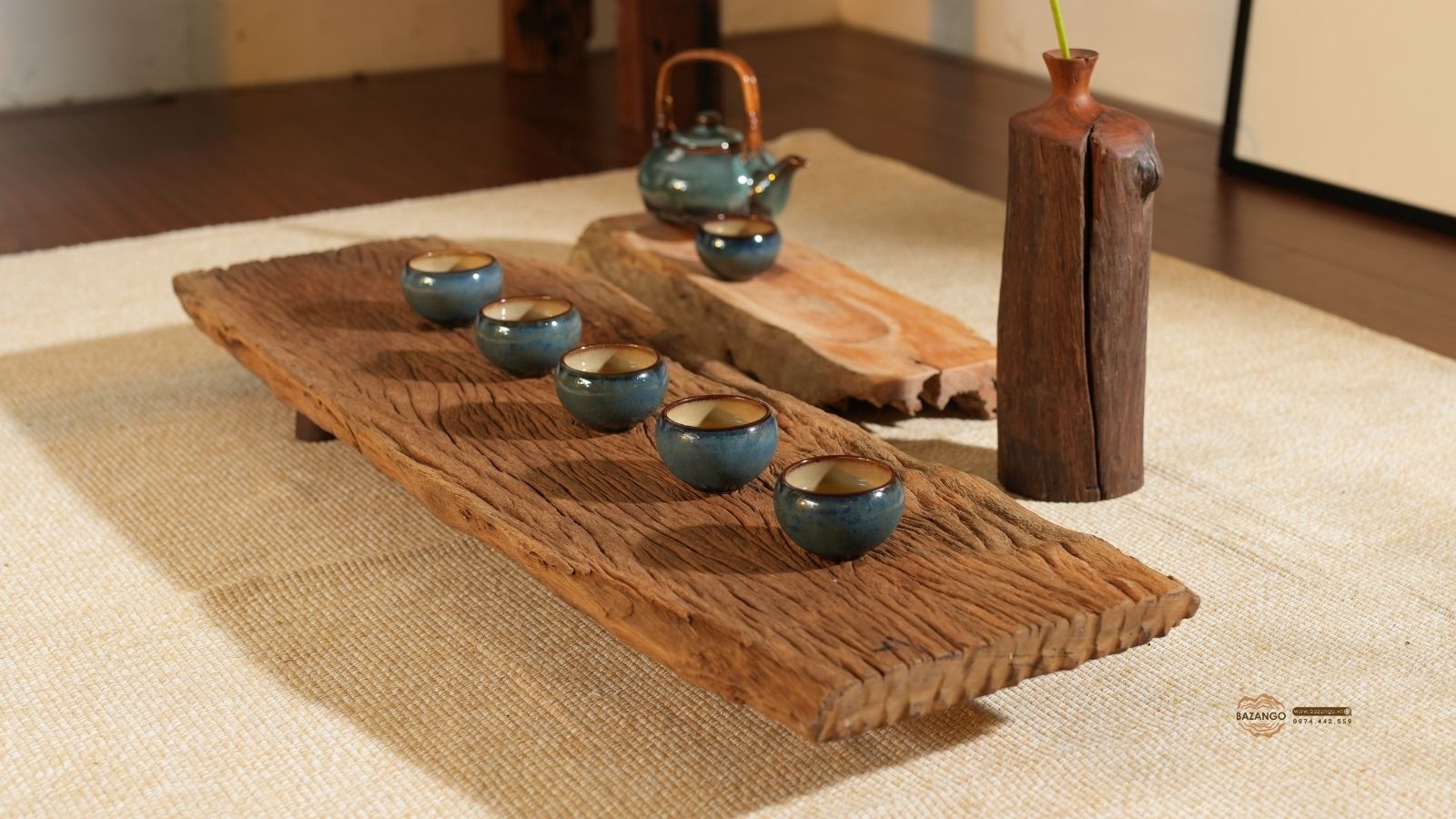 Khay trà gỗ lũa phong cách wabisabi