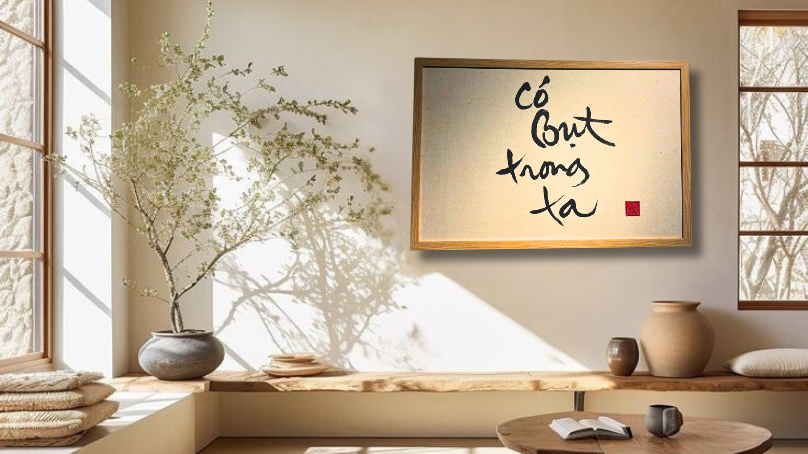 Tranh thư pháp có bụt trong ta